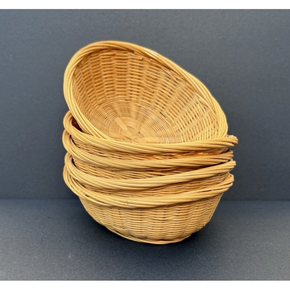 Vintage set of 5 small mini oval woven baskets bowls made in China 4.75" EVC
